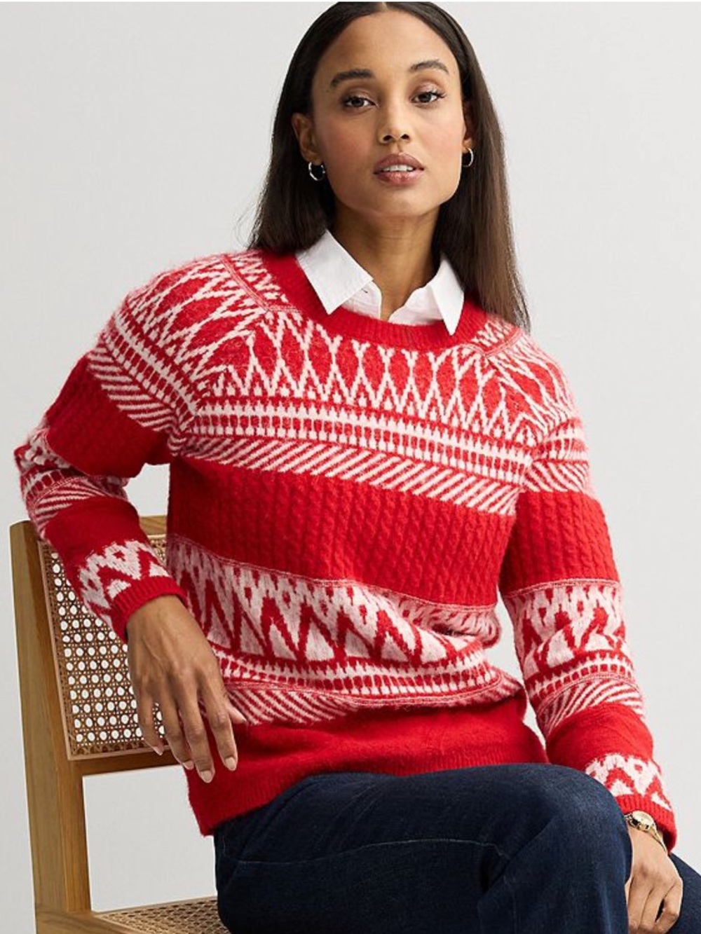NWT Croft & Barrow Cherry fancy fair isle cozy cable sweater size medium